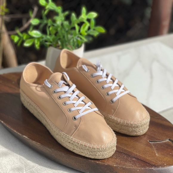 Aquatalia Flyn Water Resistant Platform Espadrille Sneaker In Cappuccino Size 9 - Picture 4 of 10